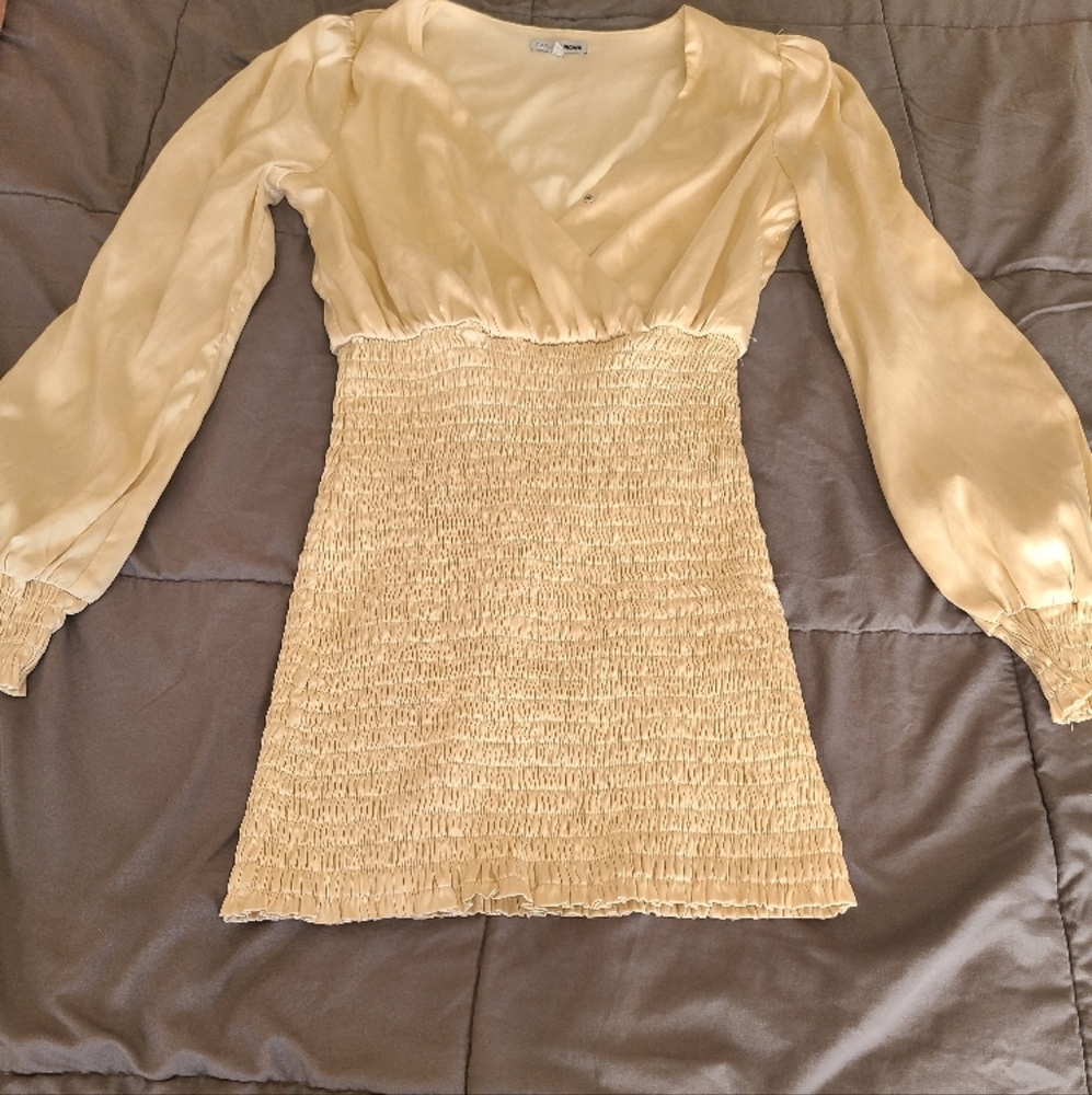 Fashion Nova Gold Sheath Dress with Bishop Sleeves size small